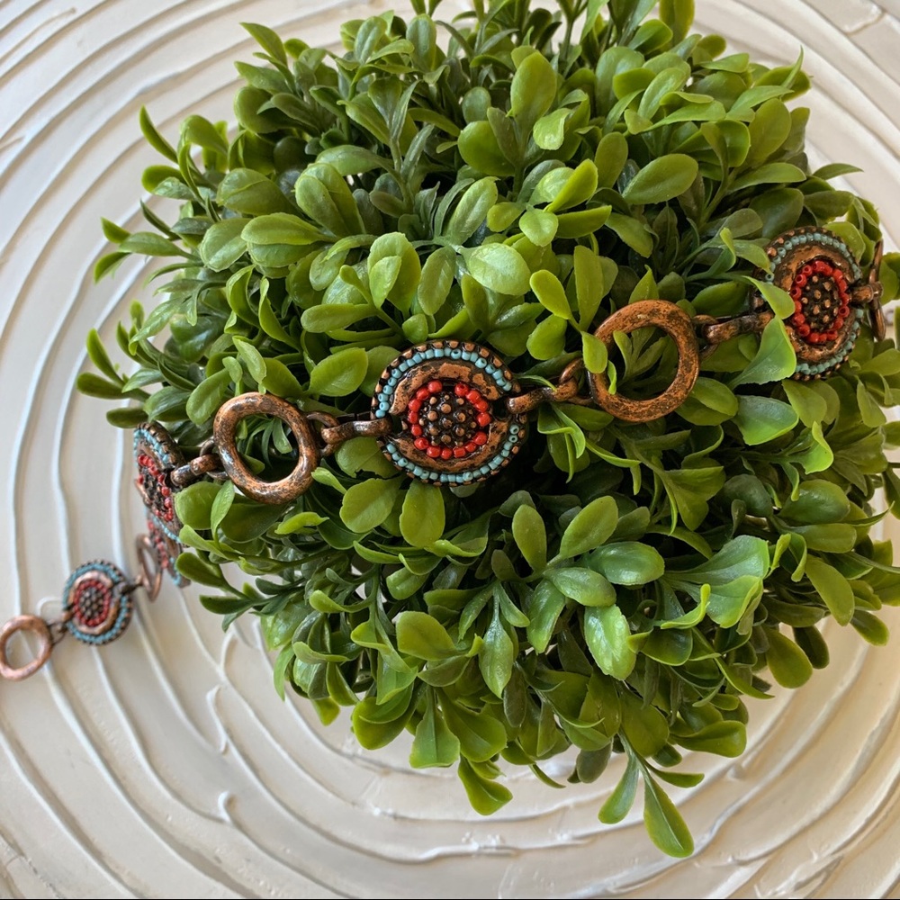 Copper, turquoise, and coral belt